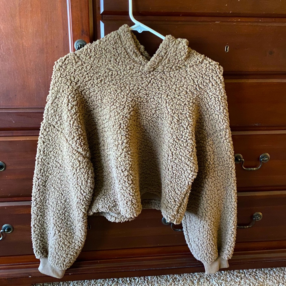 Tan Fuzzy Cropped Sweater